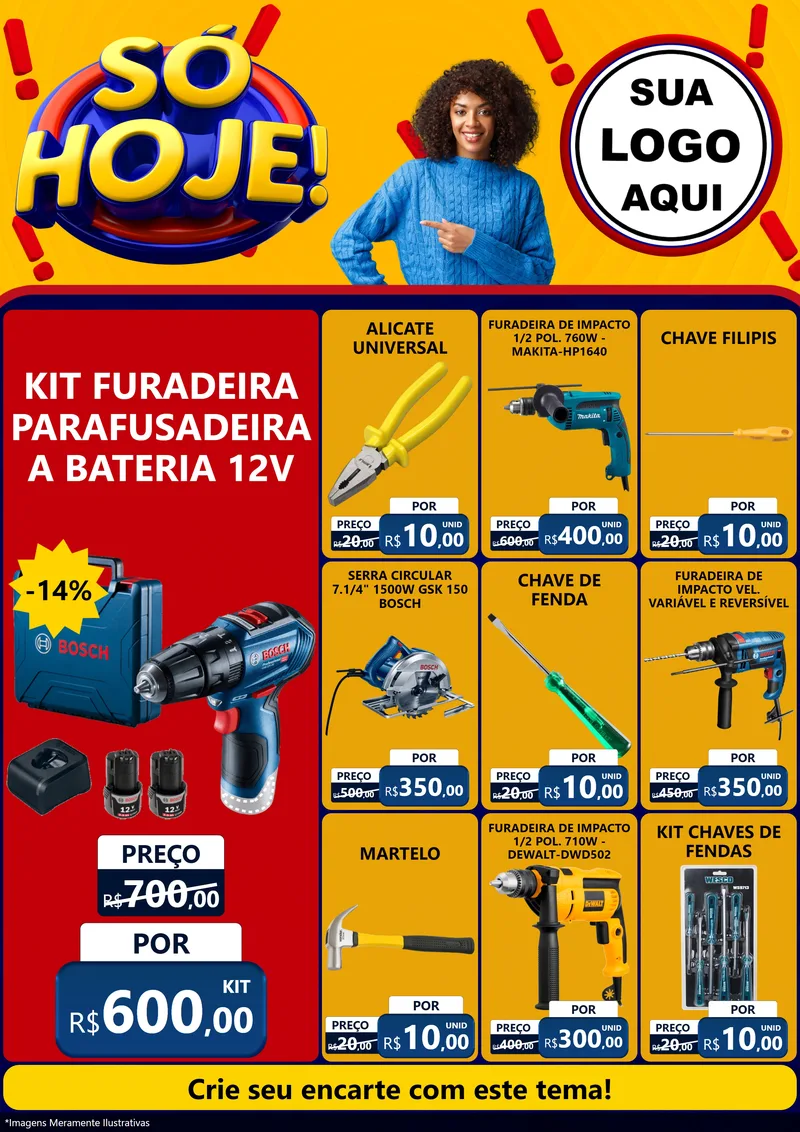 Modelo de Encarte para Encarte A4 Vertical com o tema Só Hoje! para Maquinas e Ferramentas