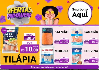 Modelo de Encarte para Encarte A4 Horizontal com o tema Ofertas Da Primavera para Peixaria