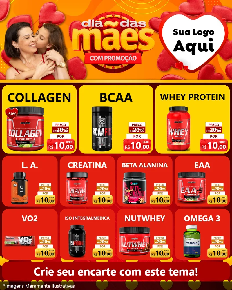 Modelo de Rede Social para Feed Instagram com o tema Dia das Mães com Promoção para Suplementos alimentares