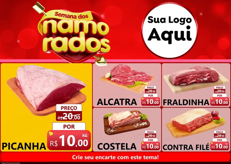 Modelo de Encarte para Encarte A4 Horizontal com o tema Semana dos namorados para Açougue