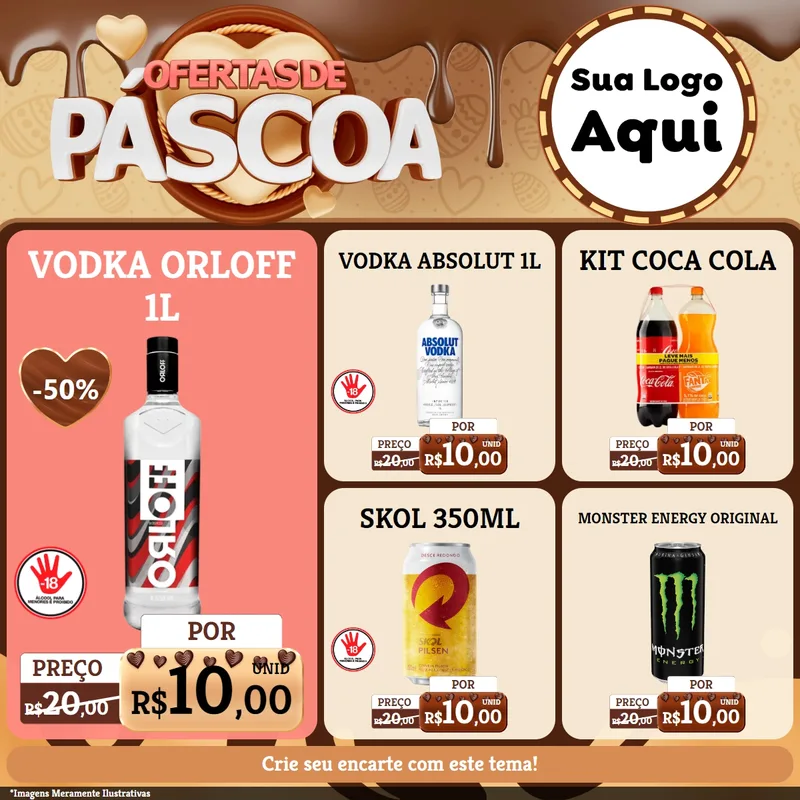 Modelo de Rede Social para Feed Facebook com o tema Ofertas de Páscoa para Distribuidora de bebidas
