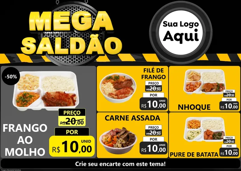 Modelo de Encarte para Encarte A4 Horizontal com o tema Mega Saldão para Restaurante