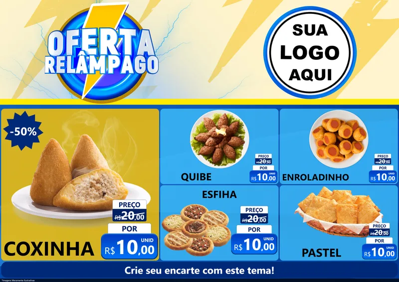 Modelo de Encarte para Encarte A4 Horizontal com o tema Oferta Relâmpago para Salgadaria
