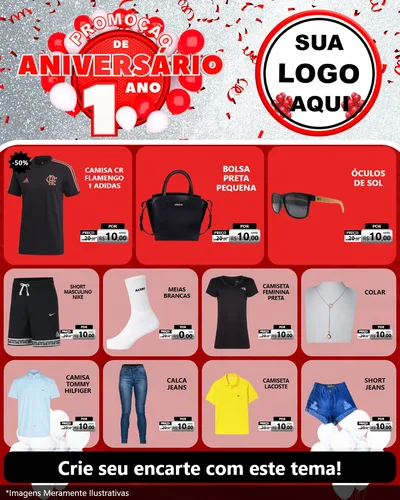 Modelo de Rede Social para Feed Instagram com o tema Promoção de Aniversário - 1 Ano para Roupas e acessórios
