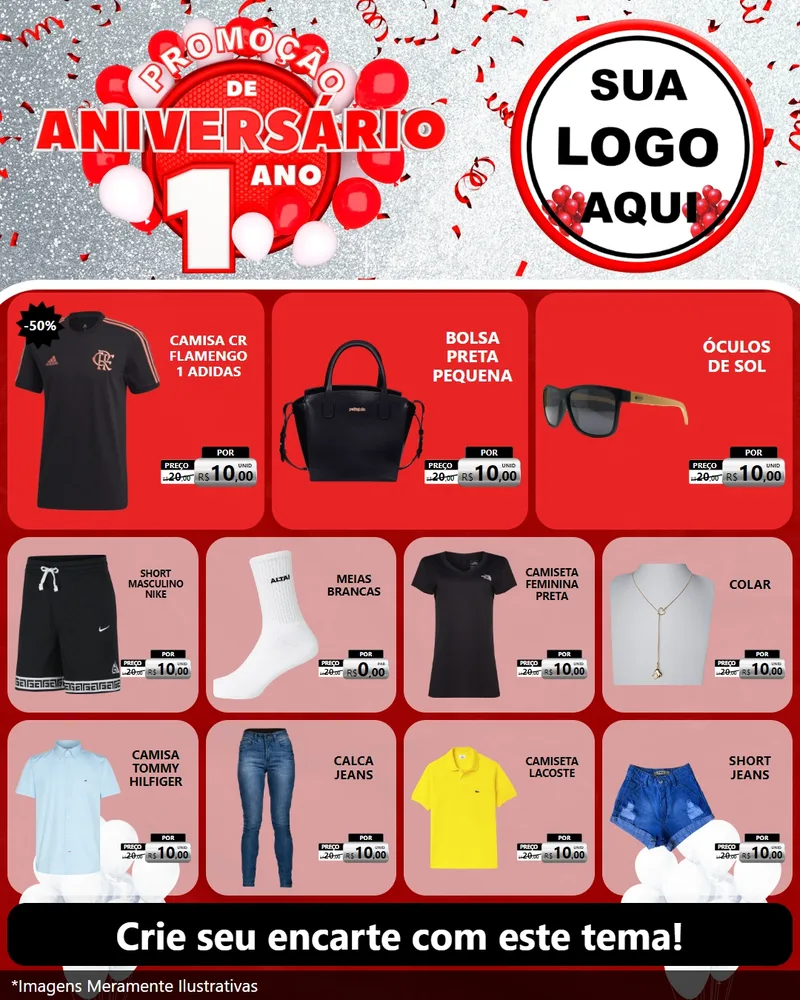 Modelo de Rede Social para Feed Instagram com o tema Promoção de Aniversário - 1 Ano para Roupas e acessórios