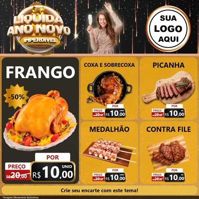 Modelo de Rede Social para Feed Facebook com o tema Liquida Ano Novo Imperdível para Assados
