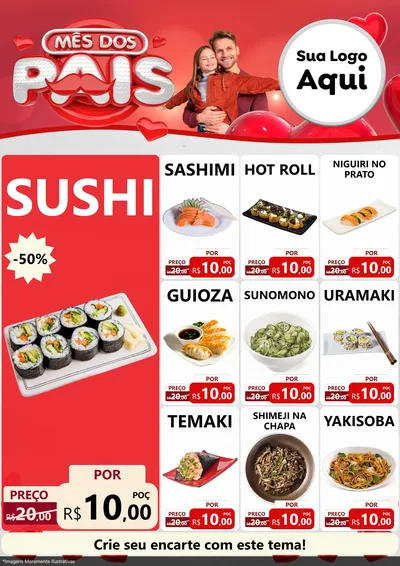 Modelo de Encarte para Encarte A4 Vertical com o tema Mês dos Pais para Comida japonesa