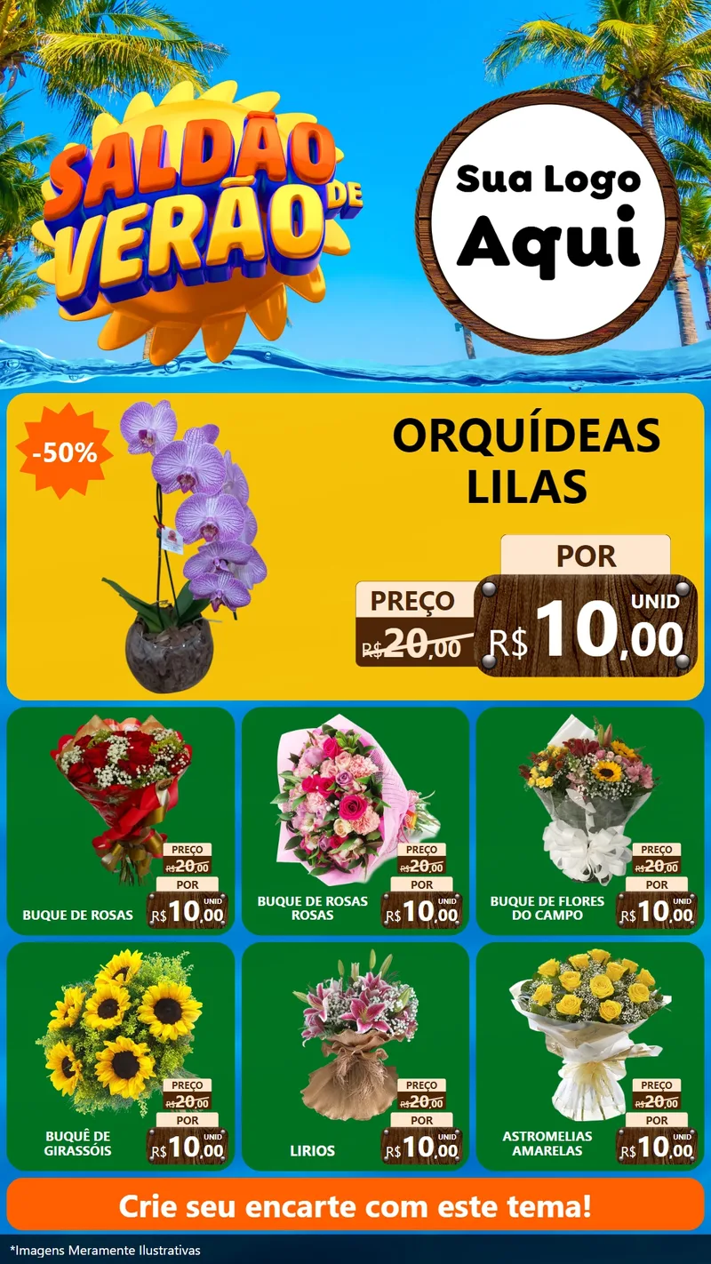 Modelo de Rede Social para Stories com o tema Saldão de Verão para Floricultura e jardim