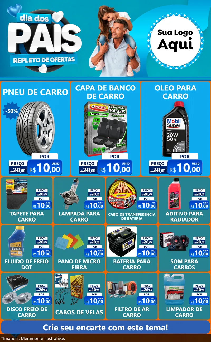 Modelo de Encarte para Encarte Grande com o tema Dia Dos Pais Repleto de Ofertas para Auto peças