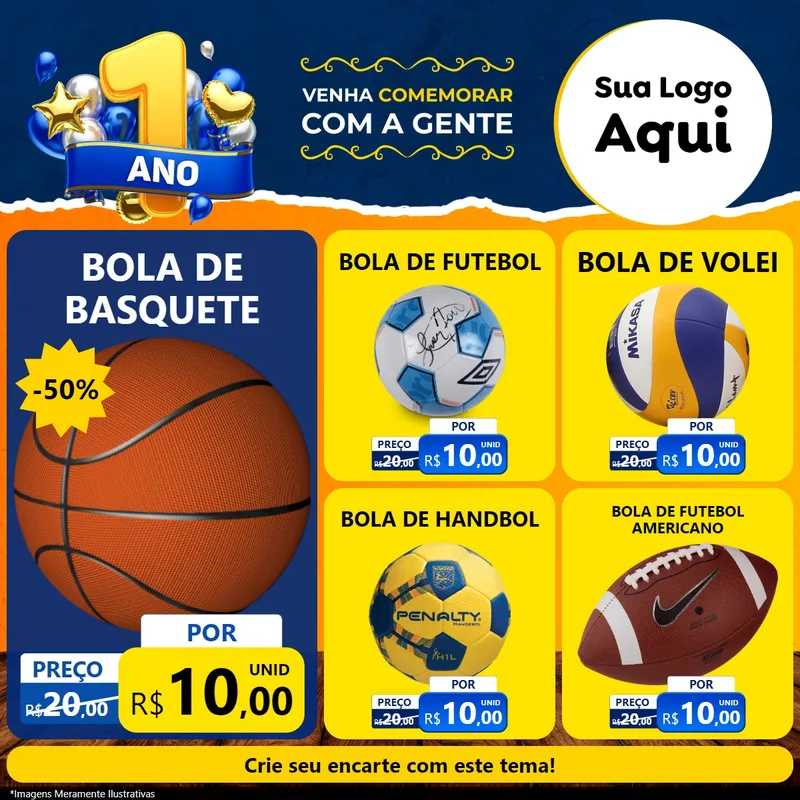 Modelo de Rede Social para Feed Facebook com o tema Um Ano de Aniversário para Artigos Esportivos