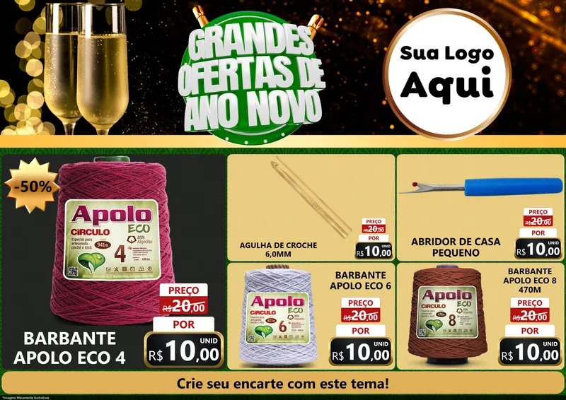 Modelo de Encarte para Encarte A4 Horizontal com o tema Grandes Ofertas de Ano Novo para Armarinho e Aviamentos
