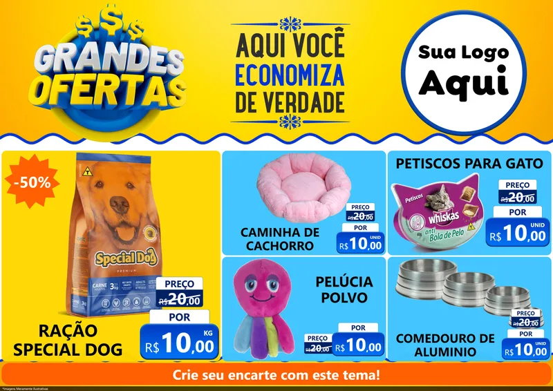 Modelo de Encarte para Encarte A4 Horizontal com o tema Grandes Ofertas para Pet Shop
