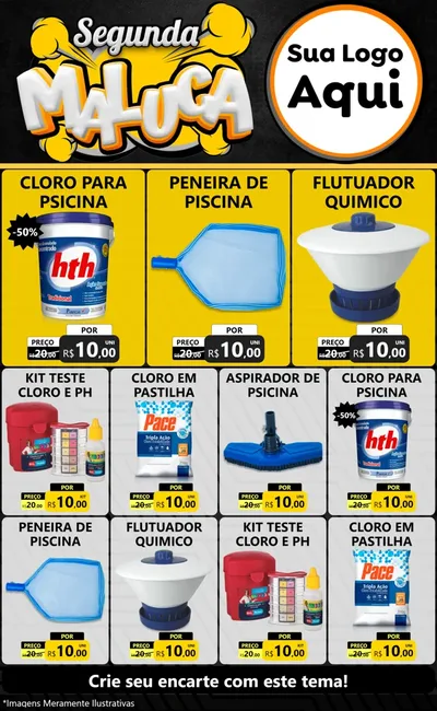 Modelo de Encarte para Encarte Grande com o tema Segunda Maluca para Produtos para Piscina