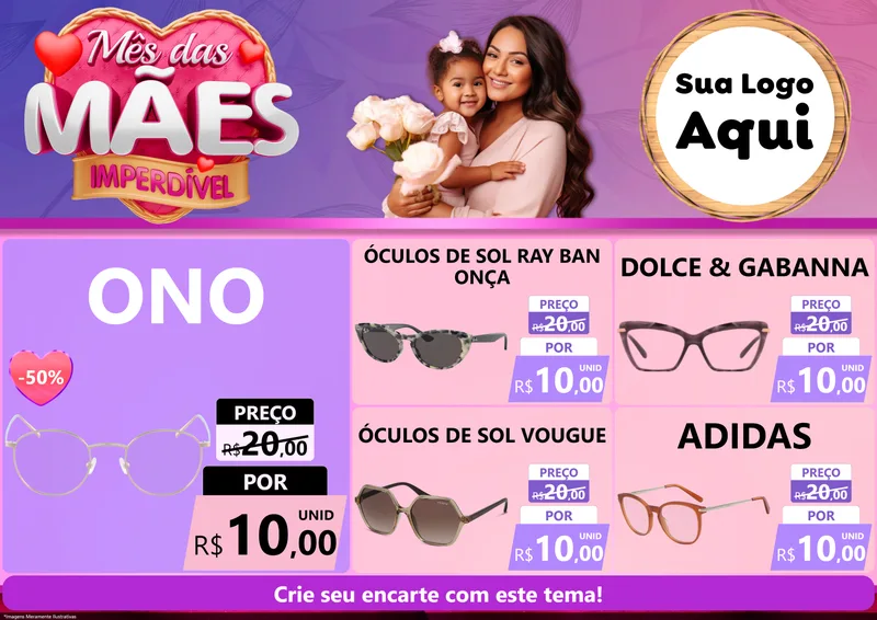 Modelo de Encarte para Encarte A4 Horizontal com o tema Mês das Mães Imperdível para Óticas