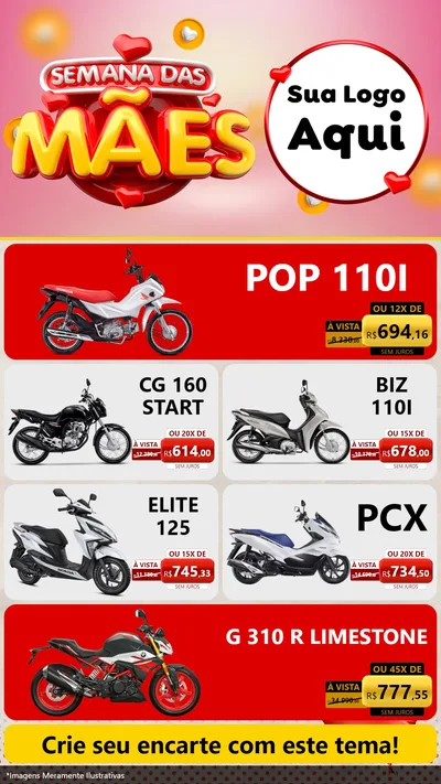 Modelo de TV para TV Vertical com o tema Semana das Mães para Concessionaria de Motos