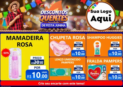 Modelo de Encarte para Encarte A4 Horizontal com o tema Descontos Quentes de Festa Junina para Bebês