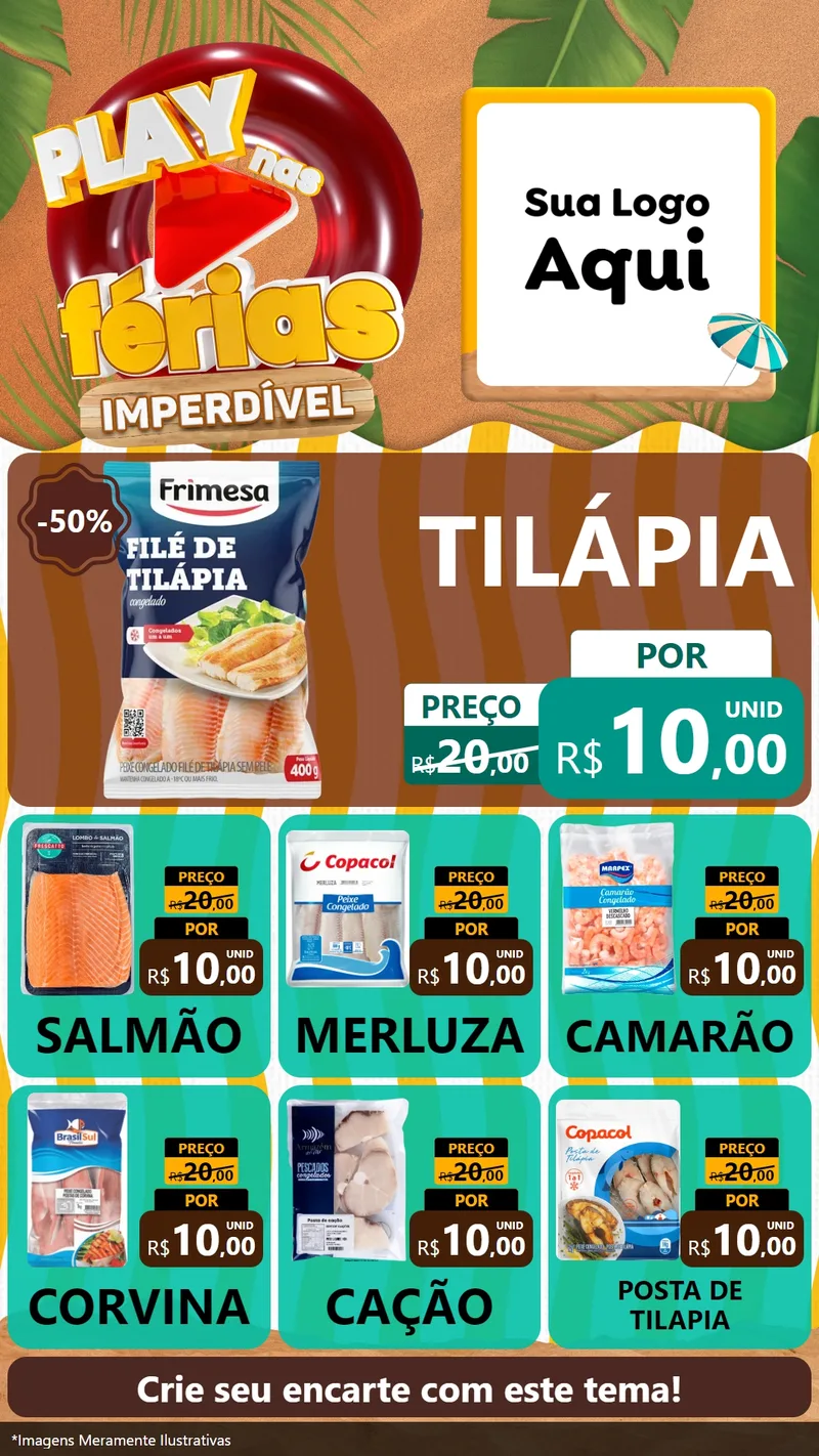 Modelo de Rede Social para Stories com o tema Play Nas Férias Imperdível para Peixaria