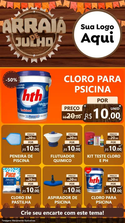 Modelo de Rede Social para Stories com o tema Arraiá de Julho - Junina para Produtos para Piscina