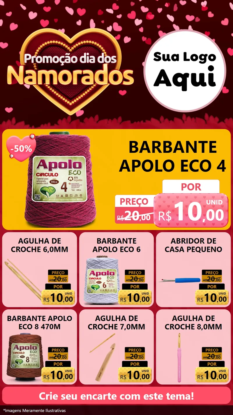 Modelo de Rede Social para Stories com o tema Promoção Dia Dos Namorados para Armarinho e Aviamentos