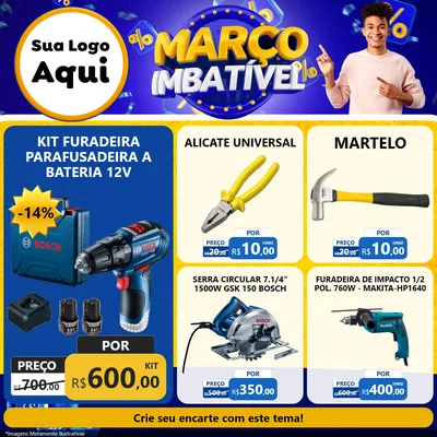 Modelo de Rede Social para Feed Facebook com o tema Março Imbatível para Maquinas e Ferramentas