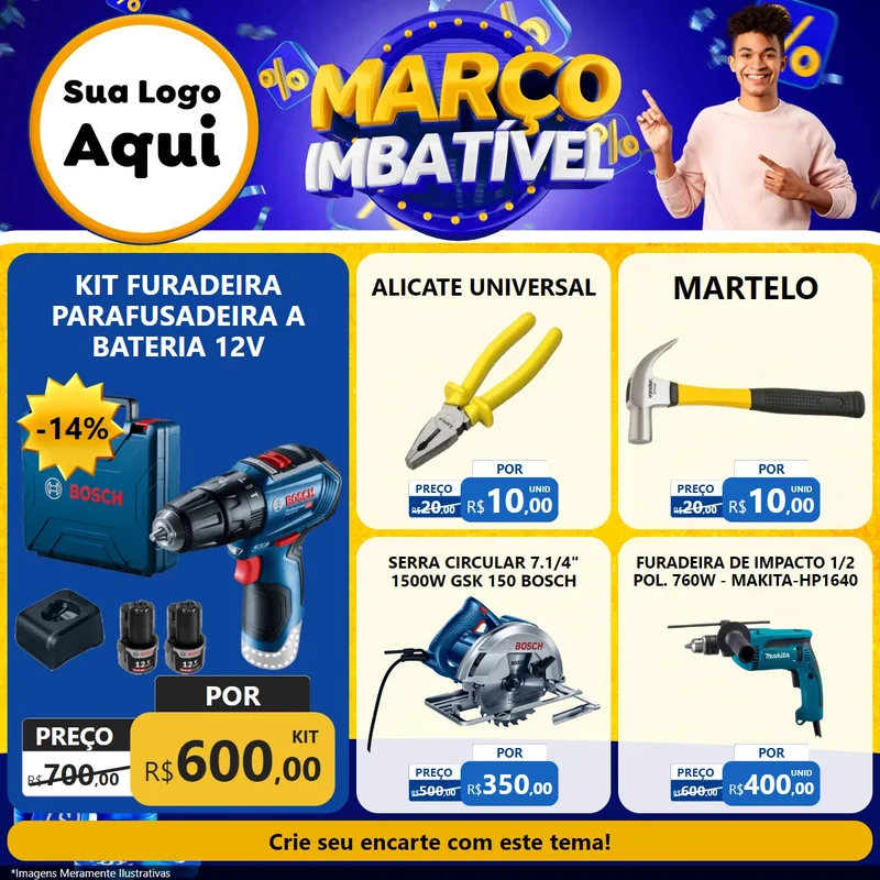 Modelo de Rede Social para Feed Facebook com o tema Março Imbatível para Maquinas e Ferramentas