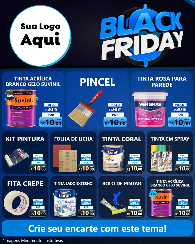 Modelo de Rede Social para Feed Instagram com o tema Black Friday para Tintas e Ferramentas