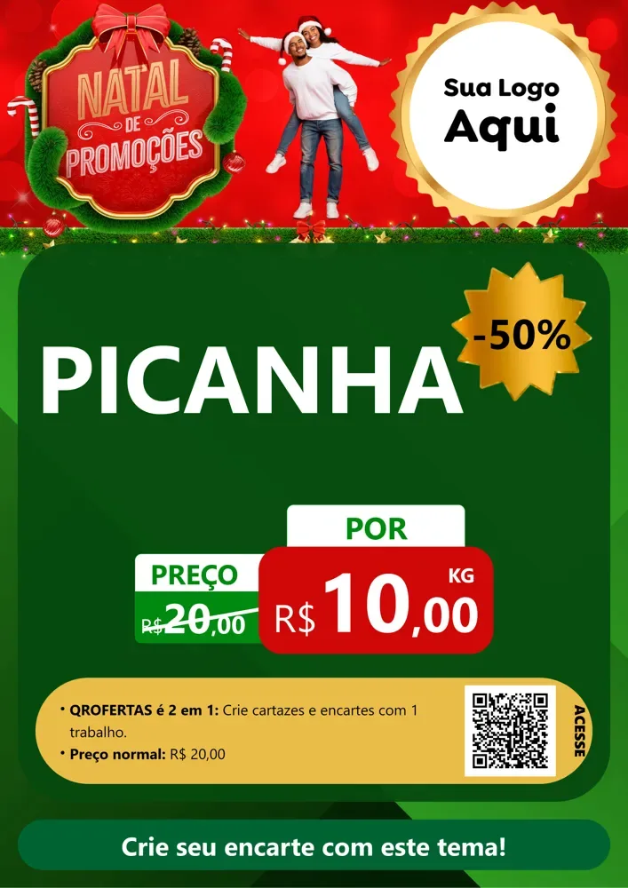Modelo de Cartaz para Cartaz A4 Vertical com o tema Natal de Promoções para Açougue