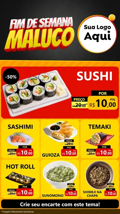 Modelo de Rede Social para Stories com o tema Final de Semana Maluco para Comida japonesa