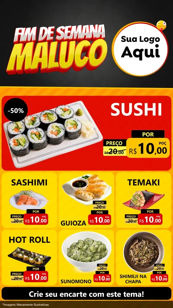 Modelo de Rede Social para Stories com o tema Final de Semana Maluco para Comida japonesa