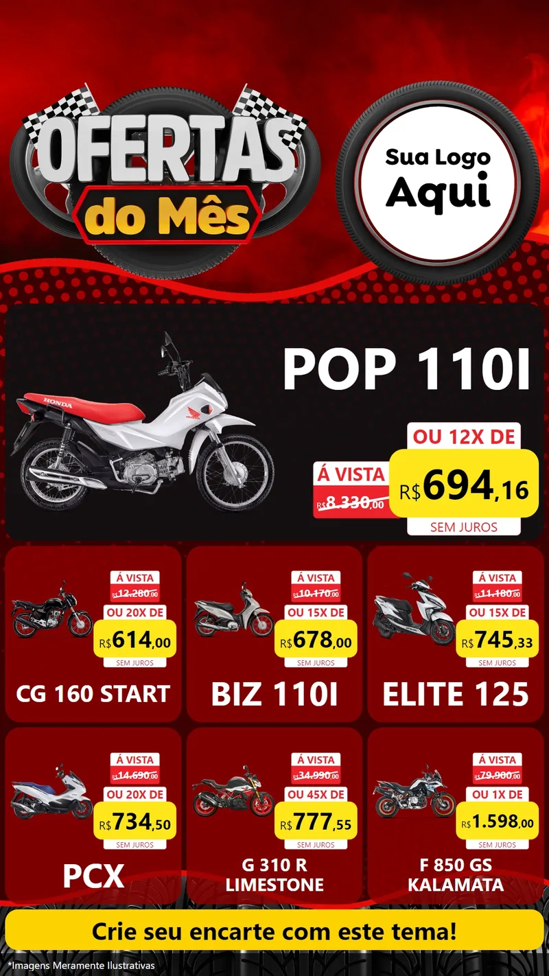 Modelo de Rede Social para Stories com o tema Ofertas do Mês - Autopeças para Concessionaria de Motos