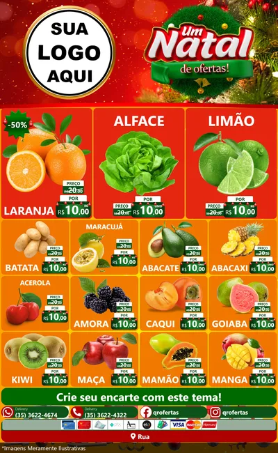 Modelo de Encarte para Encarte Grande com o tema Um Natal de Ofertas para Hortifrúti