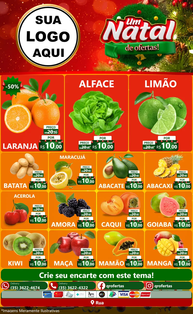 Modelo de Encarte para Encarte Grande com o tema Um Natal de Ofertas para Hortifrúti