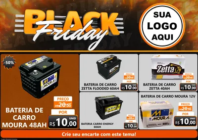 Modelo de Encarte para Encarte A4 Horizontal com o tema Black Friday para Baterias Elétricas