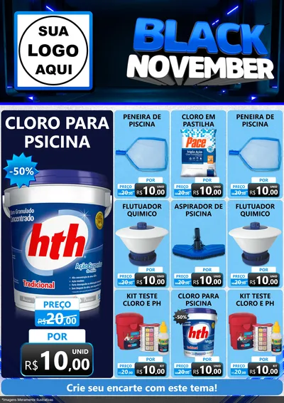 Modelo de Encarte para Encarte A4 Vertical com o tema Black November para Produtos para Piscina