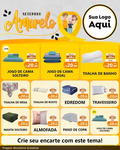 Modelo de Rede Social para Feed Instagram com o tema Setembro Amarelo para Cama, Mesa e Banho