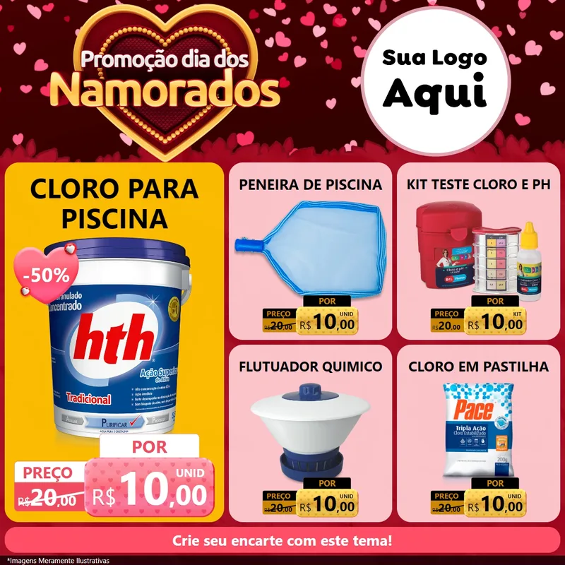 Modelo de Rede Social para Feed Facebook com o tema Promoção Dia Dos Namorados para Produtos para Piscina