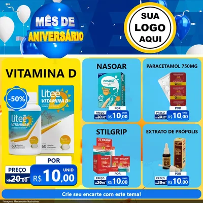 Modelo de Rede Social para Feed Facebook com o tema Mês de Aniversário para Farmácia