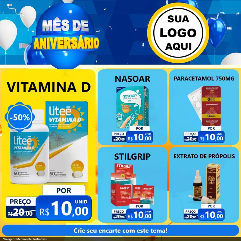 Modelo de Rede Social para Feed Facebook com o tema Mês de Aniversário para Farmácia