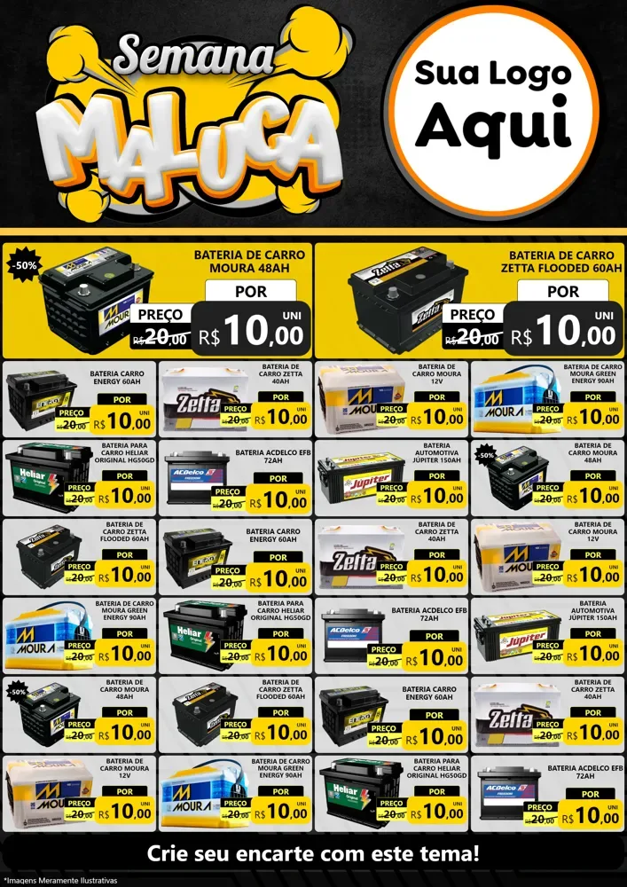Modelo de Encarte para Encarte A4 Vertical com o tema Semana Maluca para Baterias Elétricas