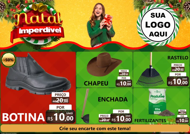 Modelo de Encarte para Encarte A4 Horizontal com o tema Natal Imperdível para Agropecuária