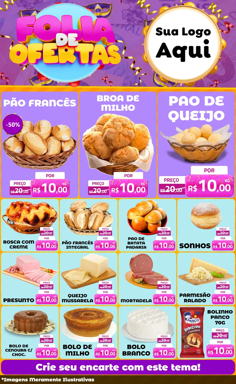 Modelo de Encarte para Encarte Grande com o tema Folia de Ofertas para Padaria