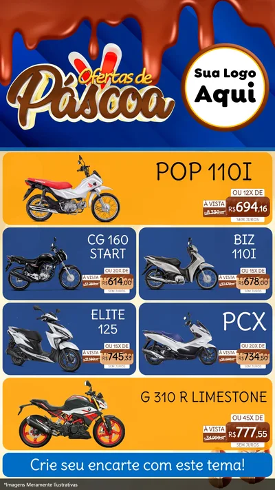Modelo de TV para TV Vertical com o tema Ofertas de Páscoa para Concessionaria de Motos