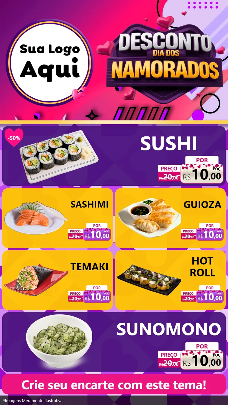 Modelo de TV para TV Vertical com o tema Desconto Dia dos Namorados para Comida japonesa