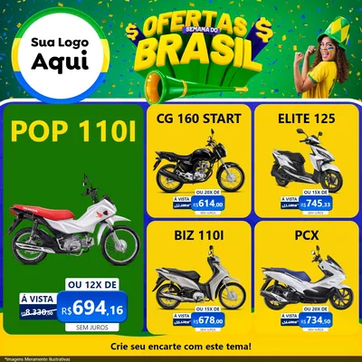Modelo de Rede Social para Feed Facebook com o tema Ofertas Semana do Brasil para Concessionaria de Motos