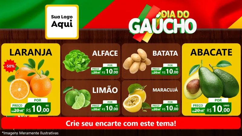 Modelo de TV para TV Horizontal com o tema Dia do Gaúcho para Hortifrúti