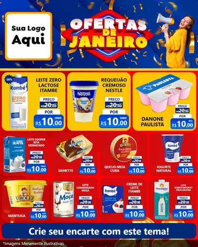 Modelo de Rede Social para Feed Instagram com o tema Ofertas de Janeiro para Frios e Laticínios