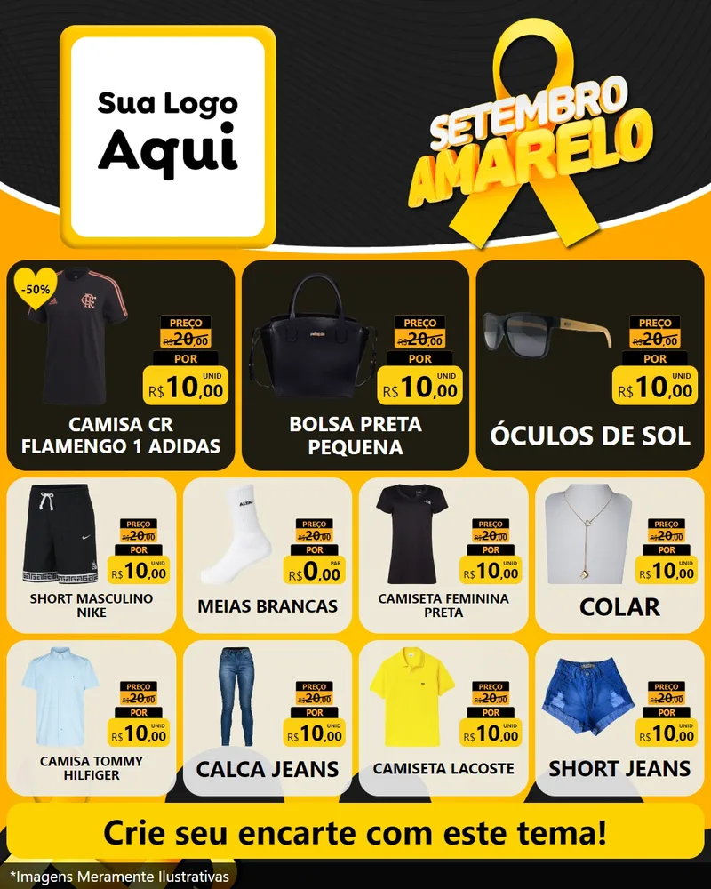 Modelo de Rede Social para Feed Instagram com o tema Setembro Amarelo para Roupas e acessórios