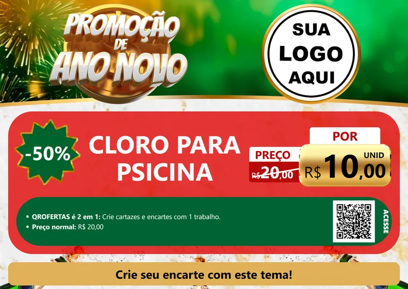 Modelo de Cartaz para Cartaz A4 Horizontal com o tema Promoção de Ano Novo para Produtos para Piscina