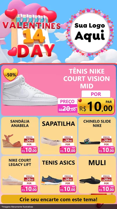 Modelo de Rede Social para Stories com o tema Valentine's Day para Calçados