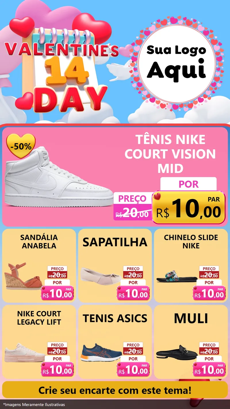 Modelo de Rede Social para Stories com o tema Valentine's Day para Calçados